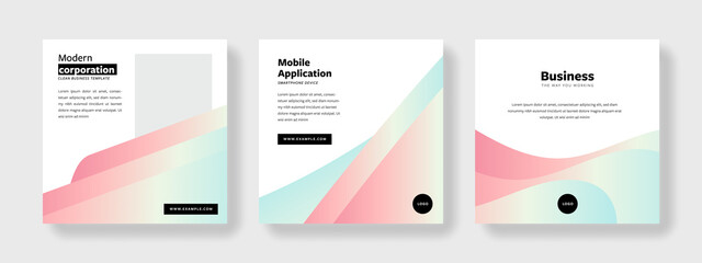 Pastel color, editable social media layouts for business, instagram and facebook square web banners for digital marketing, color gradient, layered, minimal design with place for photos