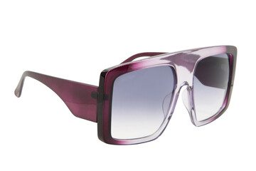Flat Top Trendy Square classic sunglasses with purple gradient shades and frame side front view