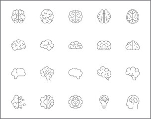 Simple Set of brain Related Vector Line Icons. Contains such Icons as memory, mind, light bulb, brainstorming, human brain, psychology, thinking and more.