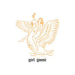 vector illustration of a swan with a woman