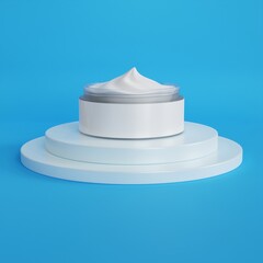 Realistic open cream jar mockup template on podium