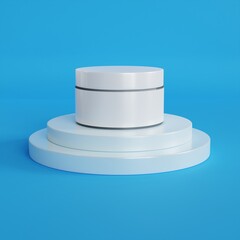 3d rendering realistic closed cream jar mockup template on podium