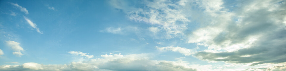 Clear blue sky background, clouds with skyline
