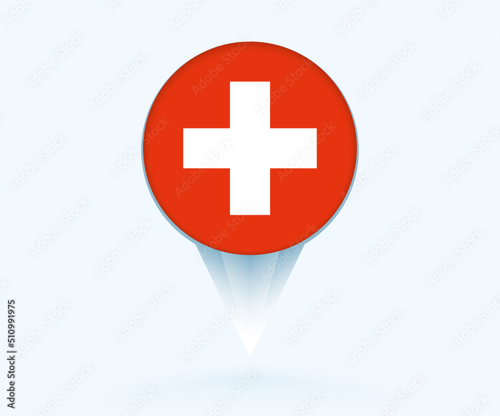 Sticker Map pointer with flag of Switzerland.