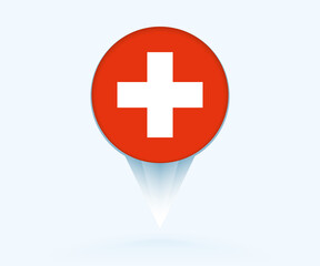 Map pointer with flag of Switzerland.