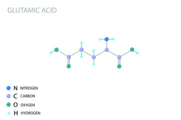 Glutamic acid molecular skeletal 3D chemical formula.	