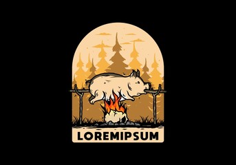 Pork roast on fire illustration design