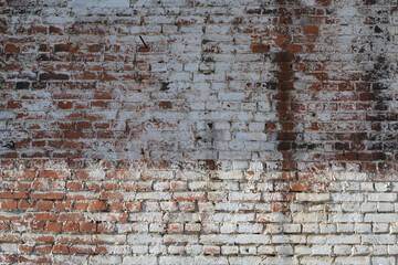 Urban background, white and red old industrial brick wall with copy space