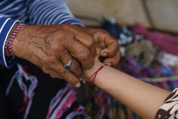 old souvenir shop and young girl hands