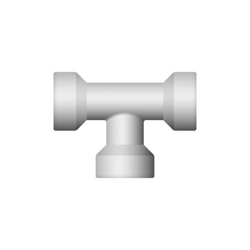 PVC plastic pipe fitting vector illustration design isolated on white background. 3way slip socket for plumber to construction and repair pipeline, plumbing, water supply, drainage or sanitary system.