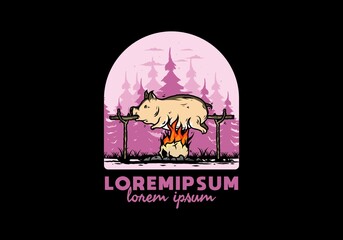 Pork roast on fire illustration design