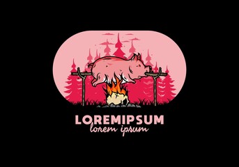 Pork roast on fire illustration design
