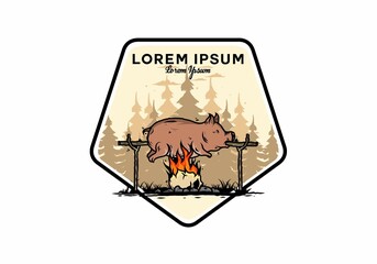 Pork roast on fire illustration design