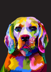colorful Beagle dog on pop art geometric. Polygonal Animals.