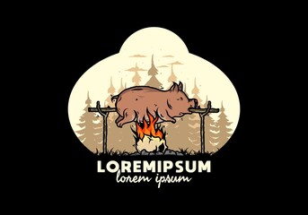 Pork roast on fire illustration design