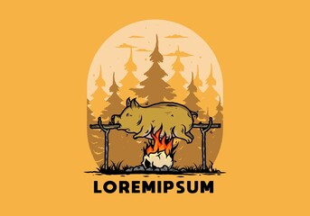 Pork roast on fire illustration design