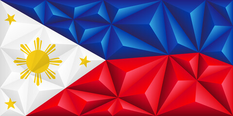 Abstract polygonal background in the form of colorful blue and red stripes of the Philippine flag. Polygonal flag of the Phillippin.