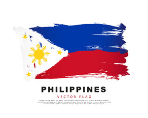 Flag of the Philippines. Blue, red and white brush strokes drawn by hand. Vector illustration on a white background.