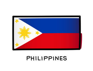 Flag of the Philippines. Colorful logo of the Philippine flag. Blue, white and red brush strokes drawn by hand. Black outline. Vector illustration
