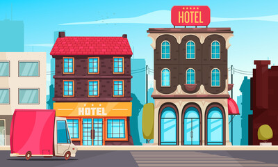 City Hotel Buildings Flat Background