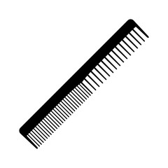 Comb icon. Black silhouette of a comb with different teeth. Individual household item for combing hair. Vector illustration isolated on a white background for design and web.
