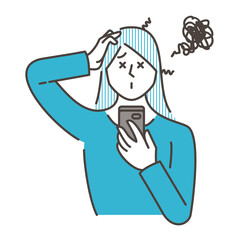 Woman looking at a smartphone with a troubled expression [Vector illustration].