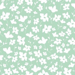 seamless vintage pattern. white flowers and leaves. light green background. vector texture. fashionable print for textiles and wallpaper.