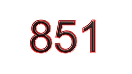 red 851 number 3d effect white background