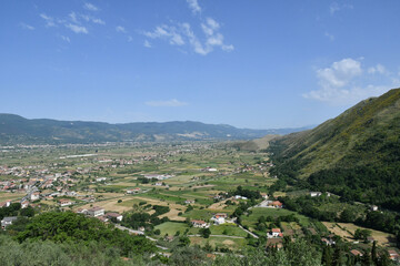 Panoramic view form Teggiano, a medieval village in the mountains of Salerno province, Italy.