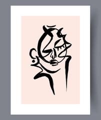 Neutral minimalistic art wall posters in boho style. Abstract printable art works for interior design. Vector illustration. 