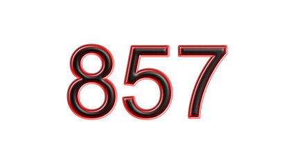 red 857 number 3d effect white background