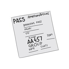 Boarding Pass Isolated On A White Background Hand Drawn Illustration	