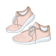 Pink Sneakers Isolated On A White Background Hand Drawn Illustration	