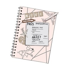 Travel Notebook Isolated On A White Background Hand Drawn Illustration	