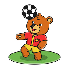 Illustration of cartoon bear playing soccer