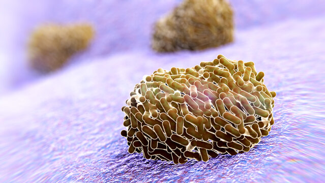 Monkeypox virus emerging from cell, illustration