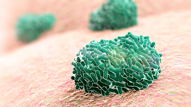 Monkeypox virus emerging from cell, illustration