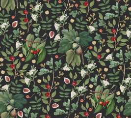 Fototapeta na wymiar Botanical Elegant Floral Pattern / Beautiful Classic Style Nature Pattern