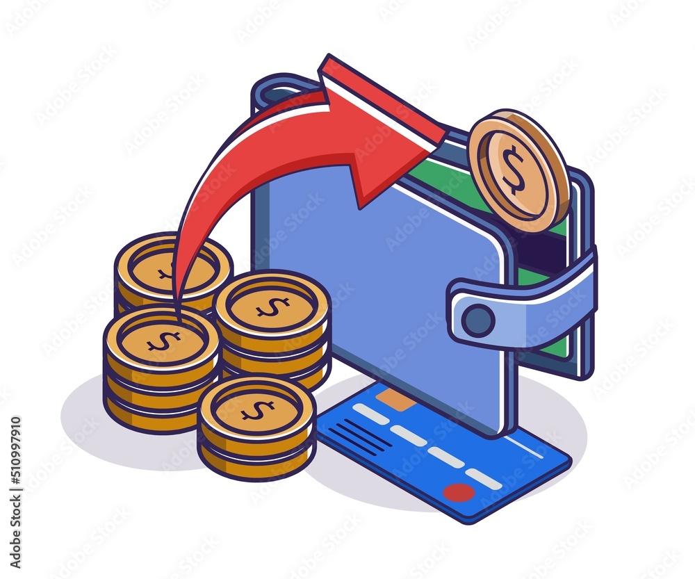 Poster saving money and atm in the wallet card