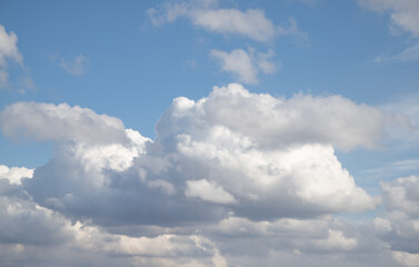 Fototapeta na wymiar White cumulus clouds against the blue sky.