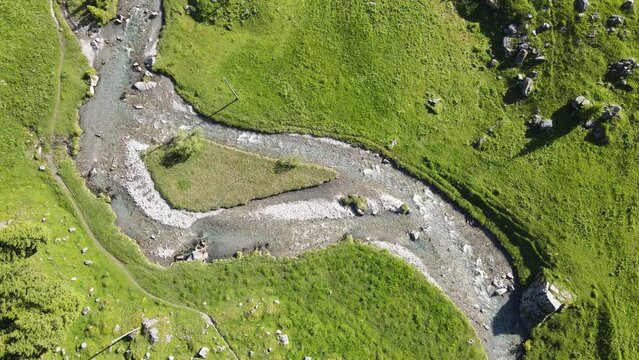 A view form above on a glacier river in Switzerland, Klausenpass