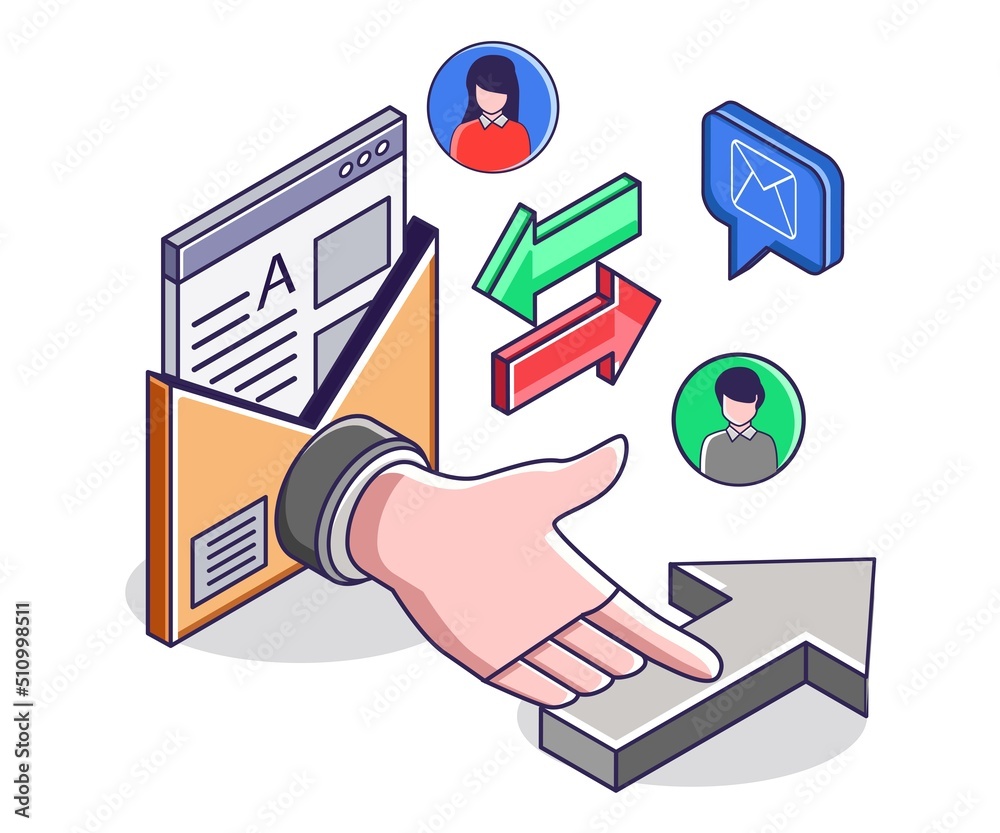 Poster Hand pressing up arrow by sending email
