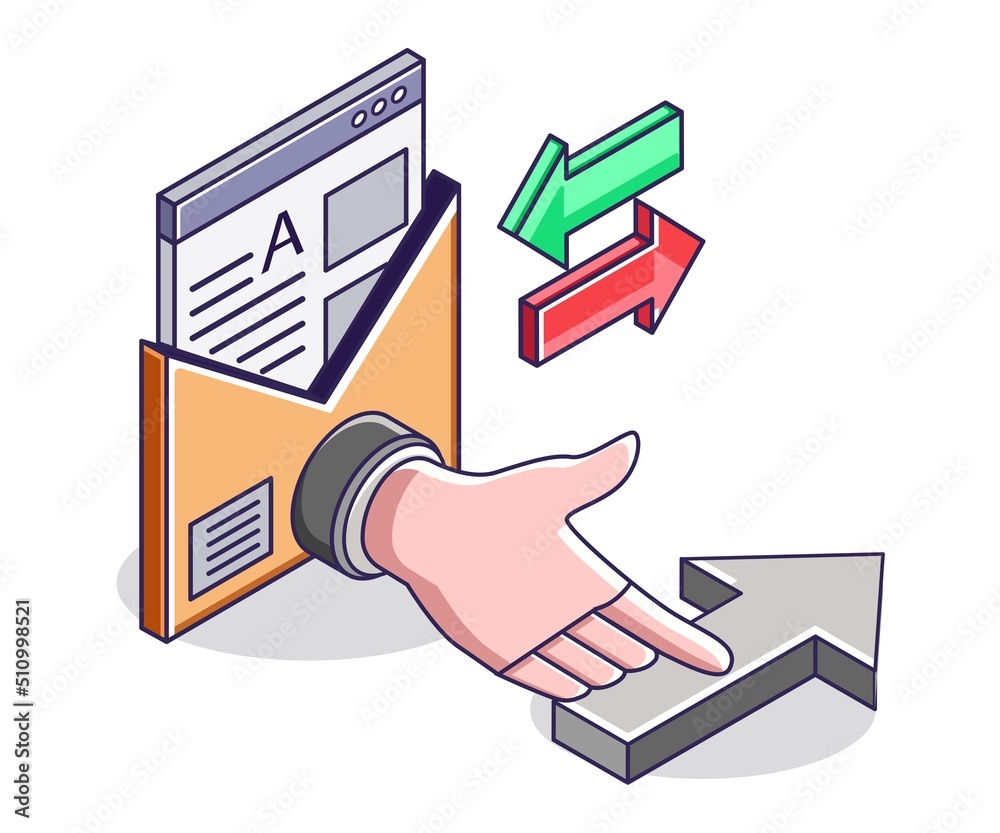 Poster Hand pressing arrow to the side by sending an email