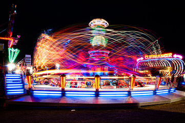 Long exposure of a fairground ride UK