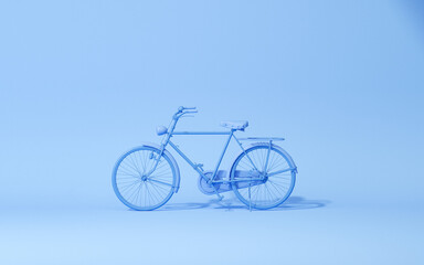 Fototapeta premium Bicycle on monochrome blue background. Minimal composition for social media , eco friendly transportation. Minimal creative idea layout, Concept for environment preserve on earth day. 3d render