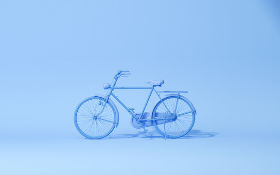 Bicycle on monochrome blue background. Minimal composition for social media , eco friendly transportation. Minimal creative idea layout, Concept for environment preserve on earth day. 3d render