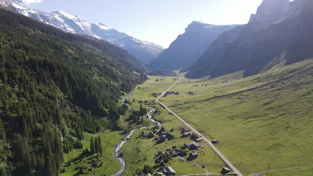 A view on a Klausenpass in Switzerland from above