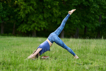 Young woman yoga practitioner in the forest