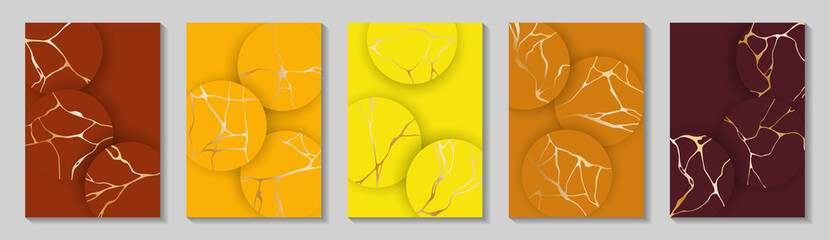 Kintsugi art gold brocken line patterns vector collection.