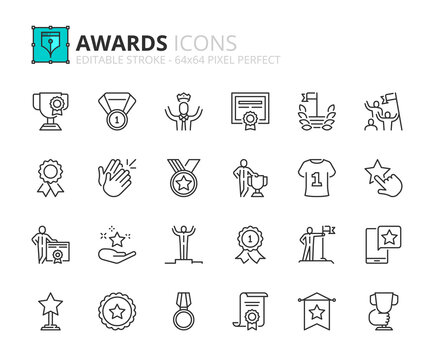 Simple set of outline icons about awards and acknowledgements
